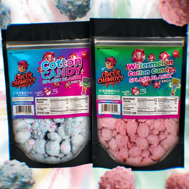 Cotton Candy Viral Gushers 6oz Splash Blastz + Watermelon Cotton Candy Viral Gushers 6oz Splash Blastz (No Chamoy) | 12oz Bundle Chicos Chamoyy - Fruity Snack Sweet