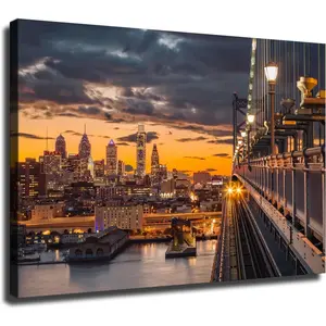 Philadelphia Skyline Lights Poster Picture HD Wall Art Canvas Printing Bedroom Living Room Office Decoration Aesthetic Artwork (Framed,24*36inch)