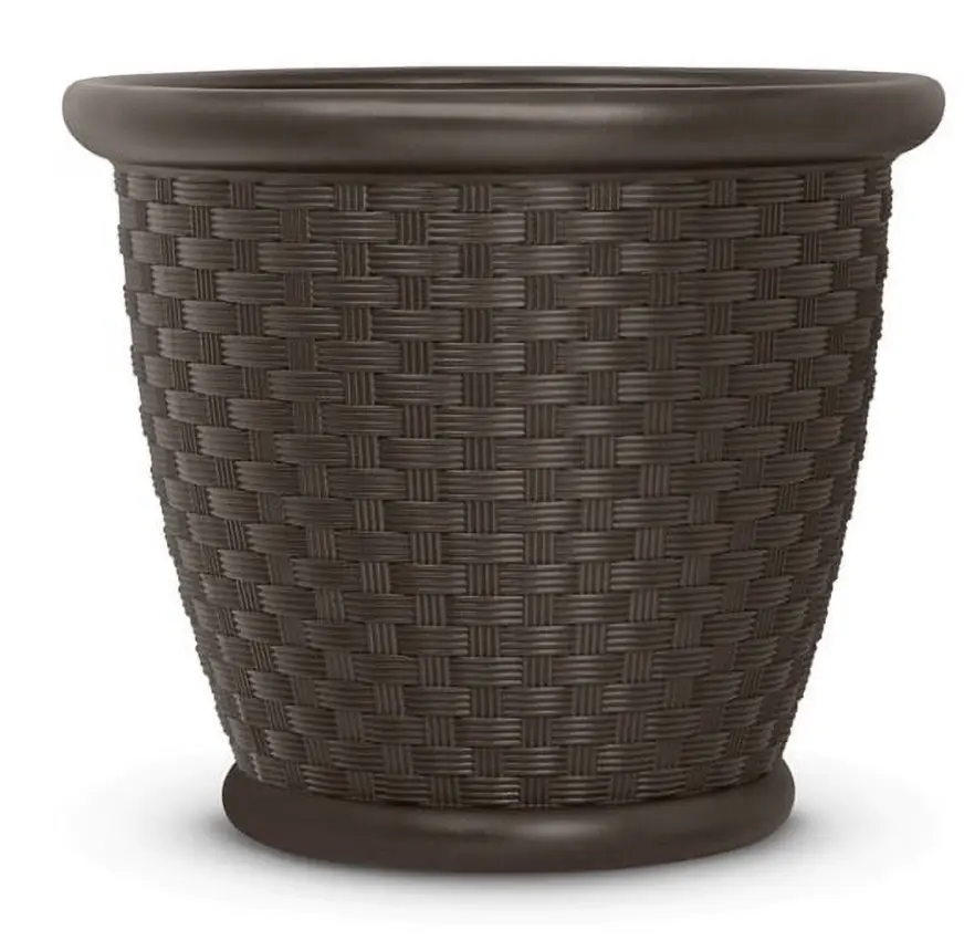 18" Resin Wicker Style Yard & Garden Flower Planter, Brown