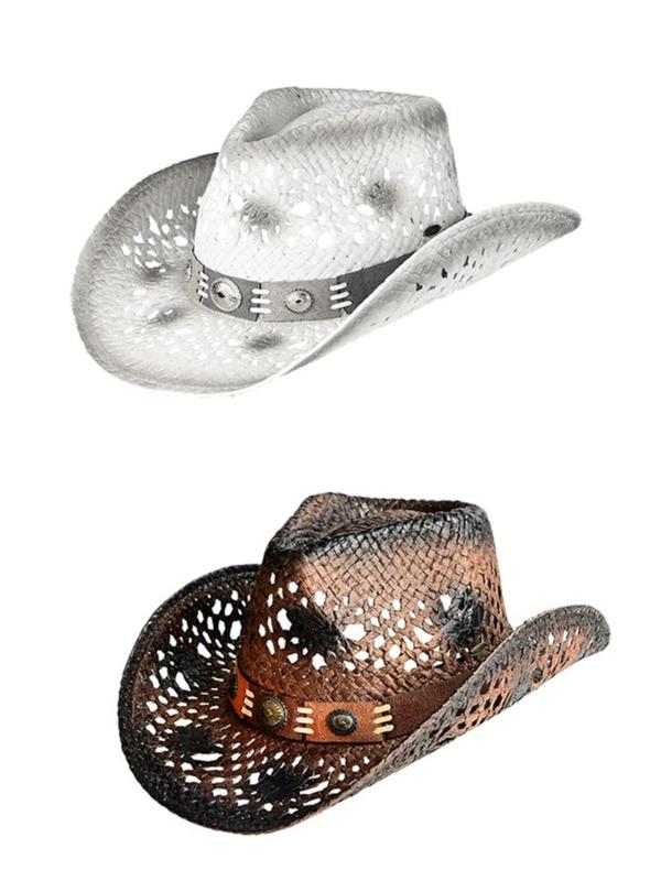 C.C Women's Panama Fedora Summer Paper Wide Brim  Open Weaved 2 Tone Cowboy Hat with Multi Color Vegan Suede Band