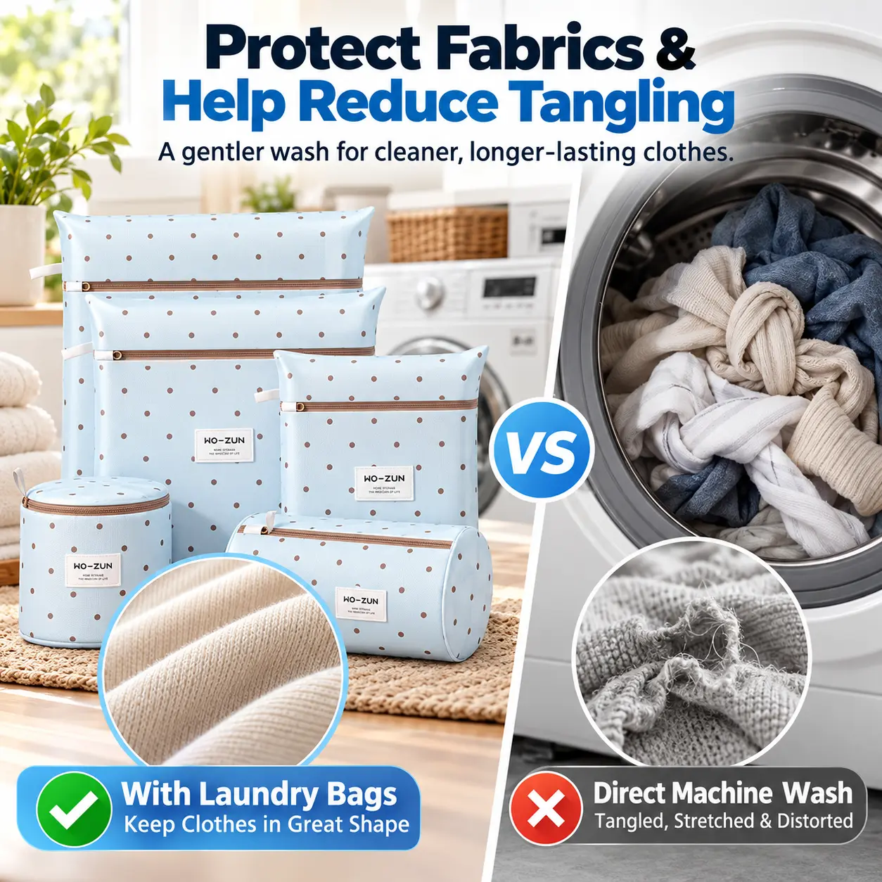 Mesh Laundry Bags for Washing Machine, Zippered Fine Mesh Wash Bags for Delicates, Lingerie, Sweater & Underwear, Blue Polka Dot Reusable Laundry Net, Anti-Deformation
