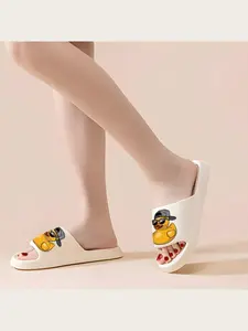 Cartoon Rubber Duck Slippers with Cool Sunglasses and Baseball Cap Design for Men Women Non-slip Soft Comfortable Indoor Home Slippers
