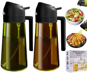 2 Count 16oz/470ml Olive Oil Dispenser for Kitchen with Stickers - 2 in 1 Olive Oil Sprayer for Cooking, Air Fryer, and Salad,