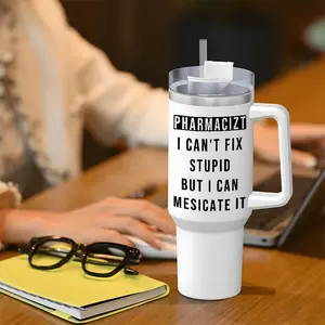 Pharmacist Humorous Quote Design 40oz Insulated Cup Set, Large Insulated Cup with Straw, Lid, and Handle, Stainless Steel Water Bottle, Reusable Drinking Cup, High-Quality Water Bottle, Fashionable Portable Drinking Cup for Office and Travel-Friendly