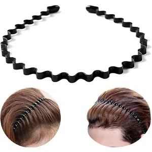 Hair Bands, Metal Hairband for Men Women, Fashion Headbands for Washing Face Makeup Sports, Non Slip Wavy Men's Hairband (Black, 1 Count Pack of 1)