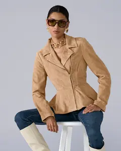 Genuine Suede Peplum Jacket Tan