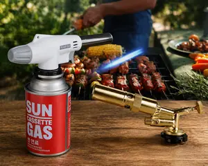 【Summervibes】Refillable Butane Torch – Adjustable Flame Kitchen Torch with Safety Lock for Baking, Crème Brûlée, BBQ, Culinary Creations, DIY, Jewelry Making, Campfire, Fireplace, Bakeware Home Baked Nozzle