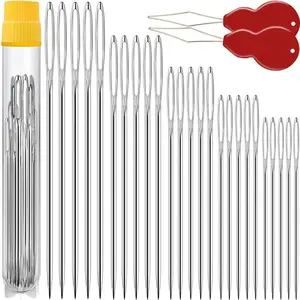 Premium Large Eye, Large Gauge Needles for Hand Sewing - Assorted Sizes, Including Embroidery - 25/50 PCs with 2 Threaders