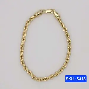 Beautiful Rope Chain  Link Bracelet  7.5 Inches 4mm wide Laminated Gold Jewelry  Elegant Fashion Accessory SKU : SA18