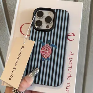 Striped turtle pattern phone case for iPhone 17, Air 11, 13, 14, 12, 15, 16, Pro Max, XS, XR, 7, 8 Plus, 16E; textured soft bezel protective case.