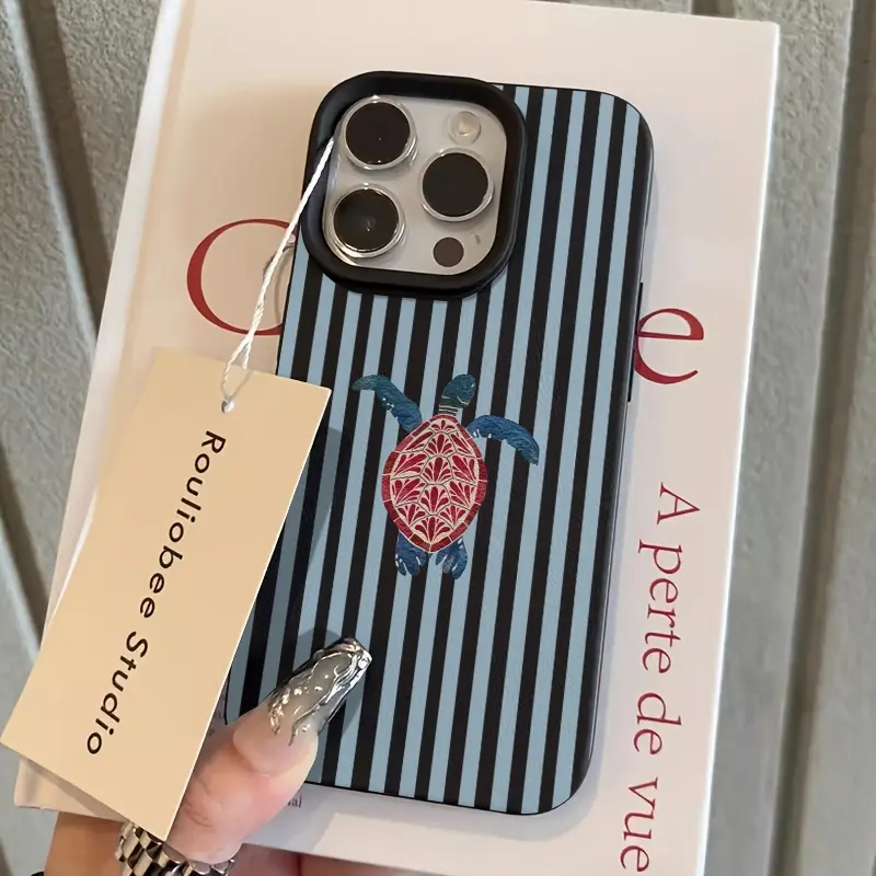 Striped Turtle Pattern Soft TPU Smartphone Case - Textured Flexible Shell, Soft Bezel Protect Cover for iPhone 7,8 Plus,XS,XR,12,13,14,15,16,16 Plus,16E,17,Air 11,Pro Max - Cellphone Accessory Casing