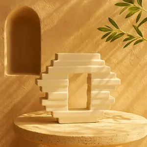 Abstract Cream Ceramic Decorative Vase with Rectangular Center Cutout