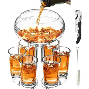 Hot Selling Wine Pourer Set, Cocktail Whiskey Dispenser Combo, Adjustable Glass Distributor and Stand, Food Grade Organic Glass, 6 Drinking Cups