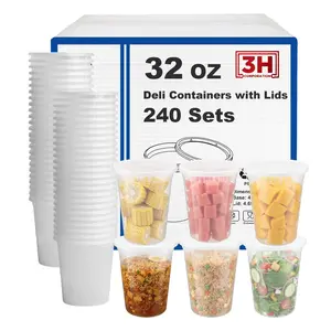 3H CORPORATION 32 oz Deli Containers with Lids 240 Sets 480 Pieces Soup Cups Food Storage BPA Free Microwave Freezer Safe