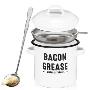 Bacon Grease Container With Strainer Food Saver Bin