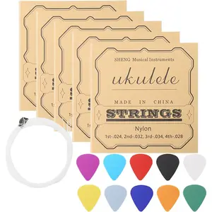 Ukulele Strings, 5 Sets of Nylon Ukulele Strings, String Winder for Soprano (21 Inch) Concert (23 Inch) Tenor (26 Inch) Ukulele with 10 Picks