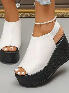 Women's Summer New Thick Sole Fish Mouth Open Toe Platform Sandals, Open Toe Design, Fashion Slip-On Single Strap Shoes, Outdoor Wear, Adjustable Elastic Band