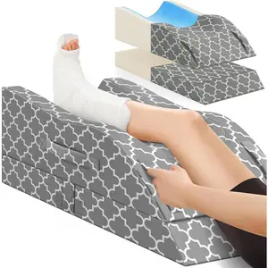 Leg Elevation Pillow for After Surgery, Wedge Pillow with Cooling Ice Silk Cover, Ergonomic Leg for Knee, Care for Circulation, Grey