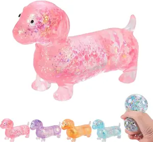 2/4pcs Dachshund Squishy, Squishy Fidgets, Glitter Weiner Dog Maltose Stress Relief Toy, Slow Rise Fidget for Anxiety Relief, Animal Decompression Toy, Soft Squeeze Desk Gadget for Home Office Travel