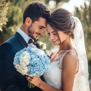 YBLIOUKE 6 Pcs Fake Hydrangea Flowers Bouquets Silk Hydrangea Flowers with Stems Faux Hydrangea Stems for Home Wedding Party Table Core Decoration (Pack of 6)