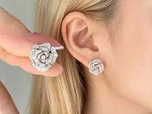 Blooming CZ Rose Earrings, Elegant Floral Studs#RoseEarrings #FloralEarrings #CZEarrings #StudEarrings #SilverJewelry