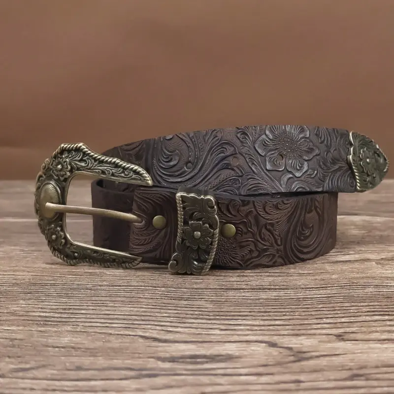 Unisex Vintage PU Cowboy Belt with Western Engraved Buckle, Perfect for Music Festivals & Halloween Decorations, Fashionable Unique Accessory, Western Belt Buckles, Fashion Vintage Belts, Western Style Belt