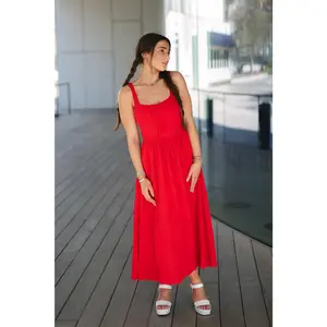 Jeanne Corset Midi Dress -Red