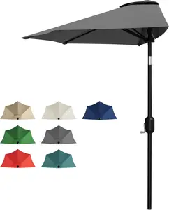 Patio Umbrella 9FT - Half Umbrella Outdoor with Smooth Crank Lift, Outdoor Shade Canopy for Patio, Backyard, Garden, Deck, Balcony -Gray