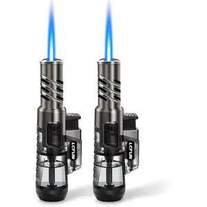 Torch Lighter 2 Pack Windproof Adjustable Single Jet Flame Butane Lighter Refillable Gas Lighter for Candle Camping Grill BBQ Fireplace (Butane Not Included)