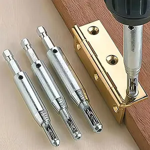 3-Piece Self-Centering Hinge Drill Bit Set, High-Speed Steel Woodworking Door Window Hinge Positioning Hole Drilling Tool