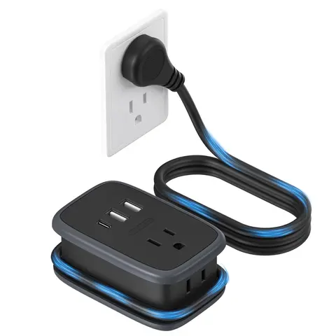 Portable Travel Power Strip with USB C Port, NTONPOWER Small Power Strip with Flat Plug, Multi Plug Travel Extension Cord, Portable Power Strip with 2 Outlets and 3 USB Ports (1 USB C)