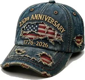 250 Anniversary USA Hat 250th Anniversary USA Ripped Denim Cap America 250th Merchandise Baseball Cap for Men Women