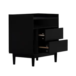 Walker Edison 2-Drawer Solid Wood Nightstand with Gallery, 25.63x15.88x25 in, Black Contemporary End Table, Modern Accent Table for Bedroom