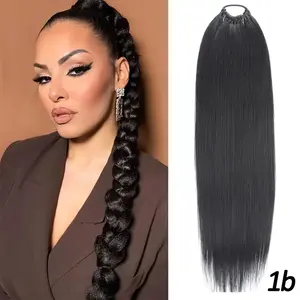 Missqueen 24inch Long Synthetic Yaki Straight Braiding Hair Ponytail with Hair Tie for Women Daily Party Cosplay Black Ponytail Extension