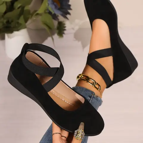 【Black Friday】Soft Wedge-Heel Shoes for Women, Fashionable and Elegant Faux Suede Closed-Toe Design, Comfortable Footwear for Day-to-Night Wear