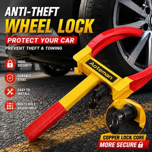 Heavy Duty Adjustable Wheel Lock Clamp Anti Theft Tire Lock for Cars SUVTrailers RVs Trucks 9-Hole UniverTruck Tire Locksal Parking Security Wheel Clamp Car Theft Prevention Device with Copper Lock Core#WheelLock #AntiTheft #CarSecurity #VehicleProtection