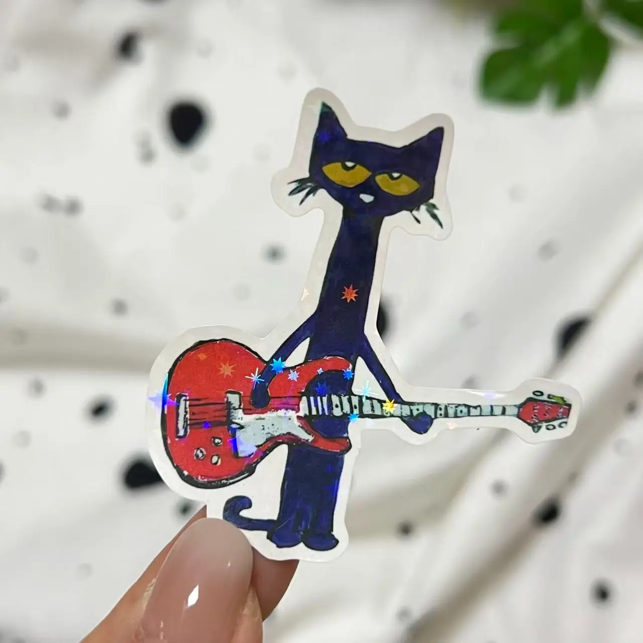 Rockstar Cat with Guitar Starry Film Sticker, Retro Music Aesthetic  Vinyl Sticker for Laptop Water Bottle Car Guitar, Fun Gift for Cat & Rock Fans