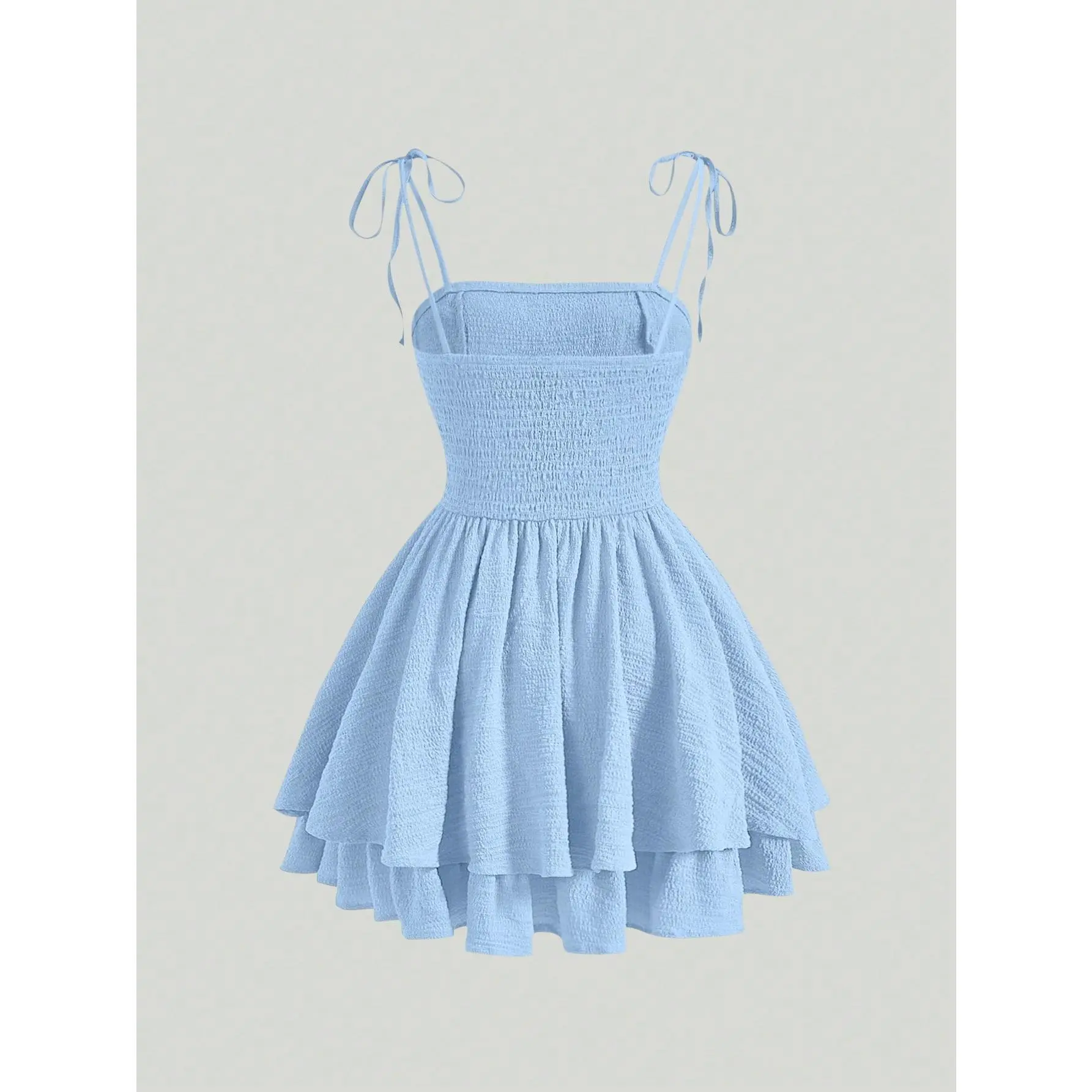 MOD Solid Ruched Bust Tie Shoulder Ruffle Hem Blue Butterfly Cami Dress,Pastel  Dresses For Women - TikTok Shop
