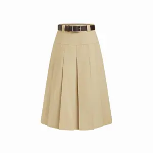 Cider High Rise Pleated Midi Skirt With Belt
