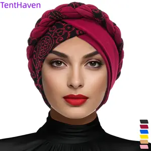 2026 round head Fried Dough Twists braid hat cross-border hot national auspicious cloud gold wire double fold color matching headband