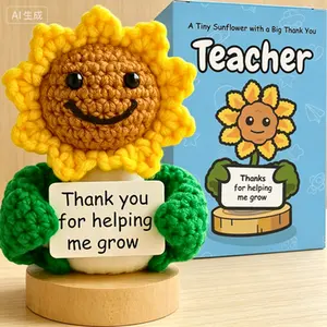 Sunflower Crochet Doll - Thank You Teacher Gift for Helping Me Grow - Handmade Positive Floral Plush - Best Teacher Ever Present from Student - Christmas, End of Year, Retirement Appreciation Gift