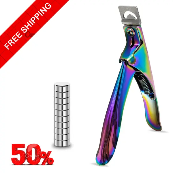 Acrylic Nail Cutter with Magnet Sizer & Length Measurement,Adjustable Stainless Nail Trimmer for Salon Home Nail Art, Professional Nail Clippers for Precise Manicures (Rainbow)