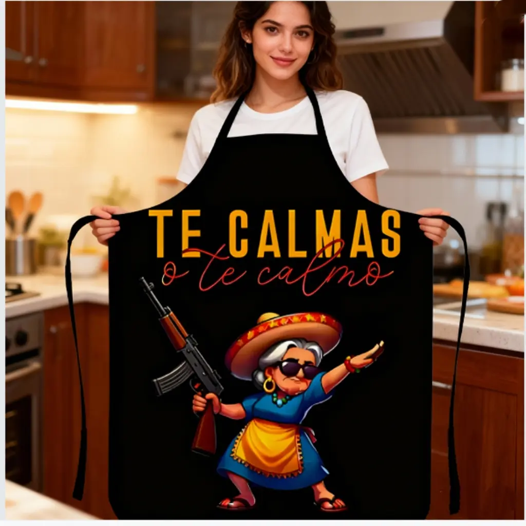 Playful 1-Piece Waterproof Cartoon Bib Apron, 100% Polyester Woven Casual Kitchen Apron with Humorous Phrases for Cooking, Baking, Adjustable Back Tie