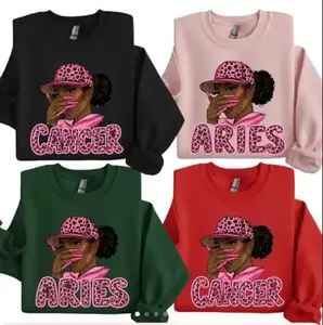 [AIl 12 Zodiac] Black Girl Magic Zodiac Slay Sweatshirt - Multi-Texture Hat Graphic (Glitter, Camo, Leopard) for Adults, Full Horoscope Star Sign Collection with Bold Constellation & Name Design, Unisex Astrology Gift