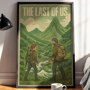 (No Frame) The Last of Us Art Print  Joel & Ellie Fan Poster with Vintage Graphic Style, Apocalyptic Nature Scene for Game Room or Wall Art Lovers - Complimentary Delivery