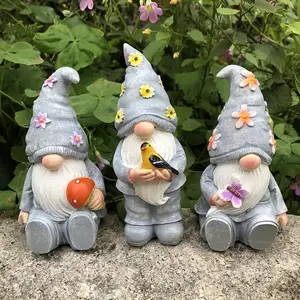Yi Zhitan 3-Piece Resin Gnome Garden Statue Set, Garden Gnomes, American Rustic Style, Indoor & Outdoor Use, No Electricity Required