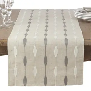 SARO  Modern Embroidered Design Table Runner - Natural