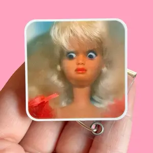 Funny BLURRY blonde doll meme badge reel for nurse and hospital workers. Badge clip Badge pull - Retractable swivel clip with a 360 rotation. Great gift for coworker