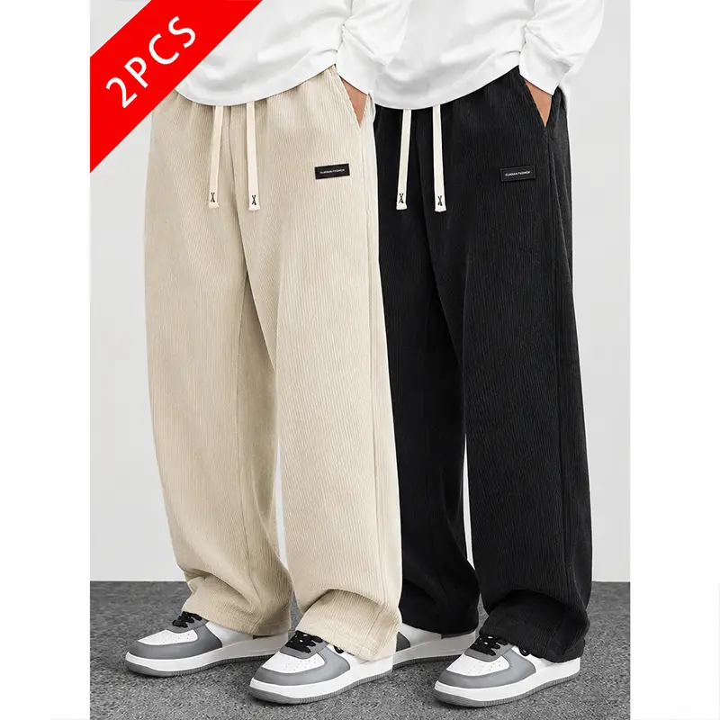 summervibes 2-pack men’s corduroy casual pants, loose straight fit, breathable and comfortable, simple and versatile, spring/summer/autumn styles