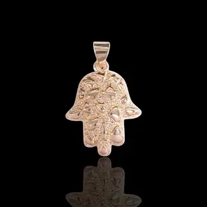 Hamsa Nugget Necklace Chain 16 Inch Gold Plated Hand of God Pendant for Women and Men
